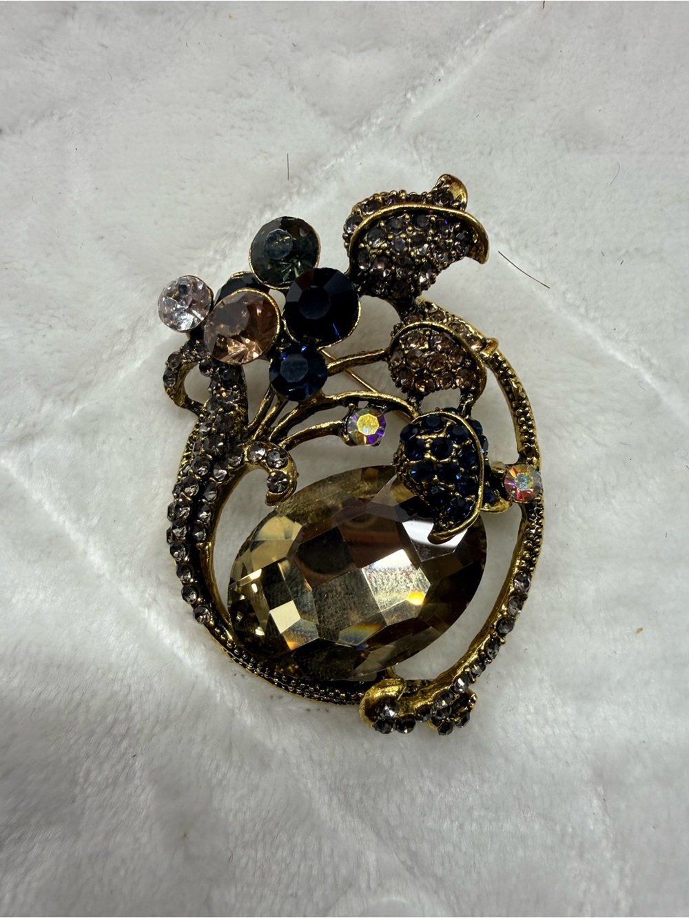Gold-Tone Smoky Crystal Floral Brooch - Women Jewelry
